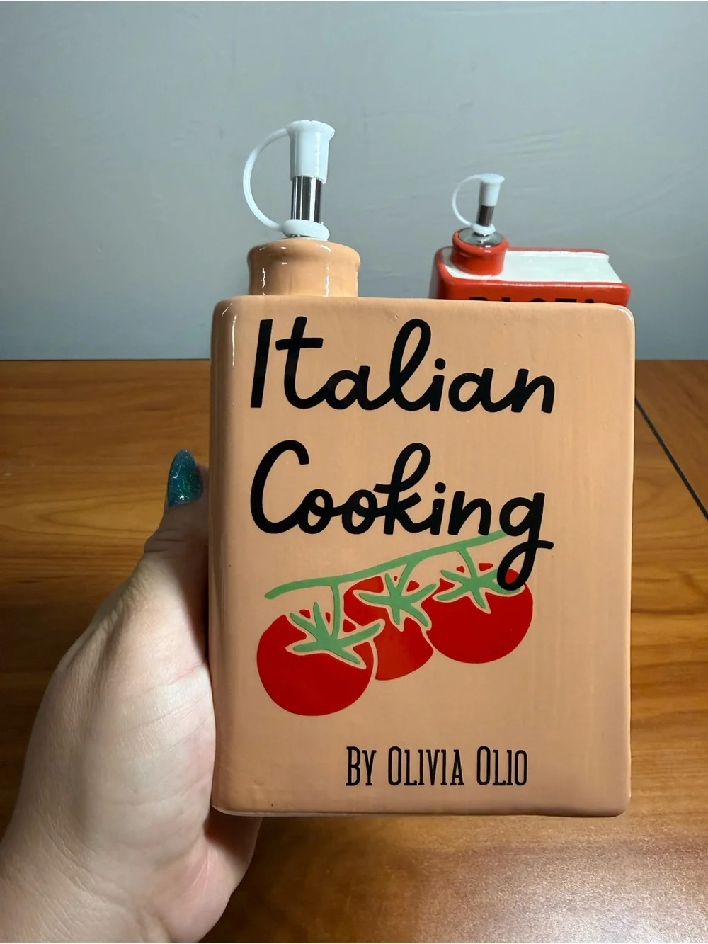 New Set of 2 Olive Oil Jars Books Decor Italian Pasta Kitchen
